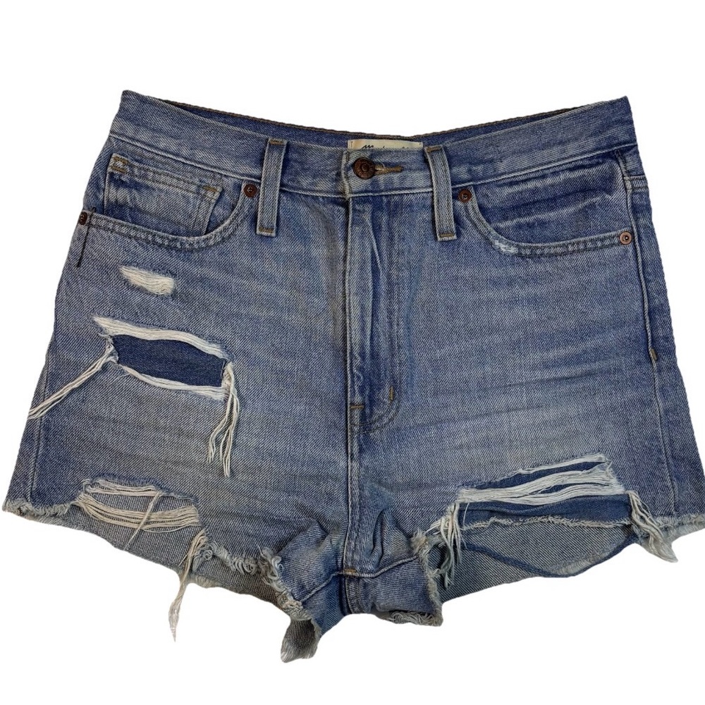 Madewell High Rise The Momjean Shorts 100% Cotton Size 27 Distressed Light Wash